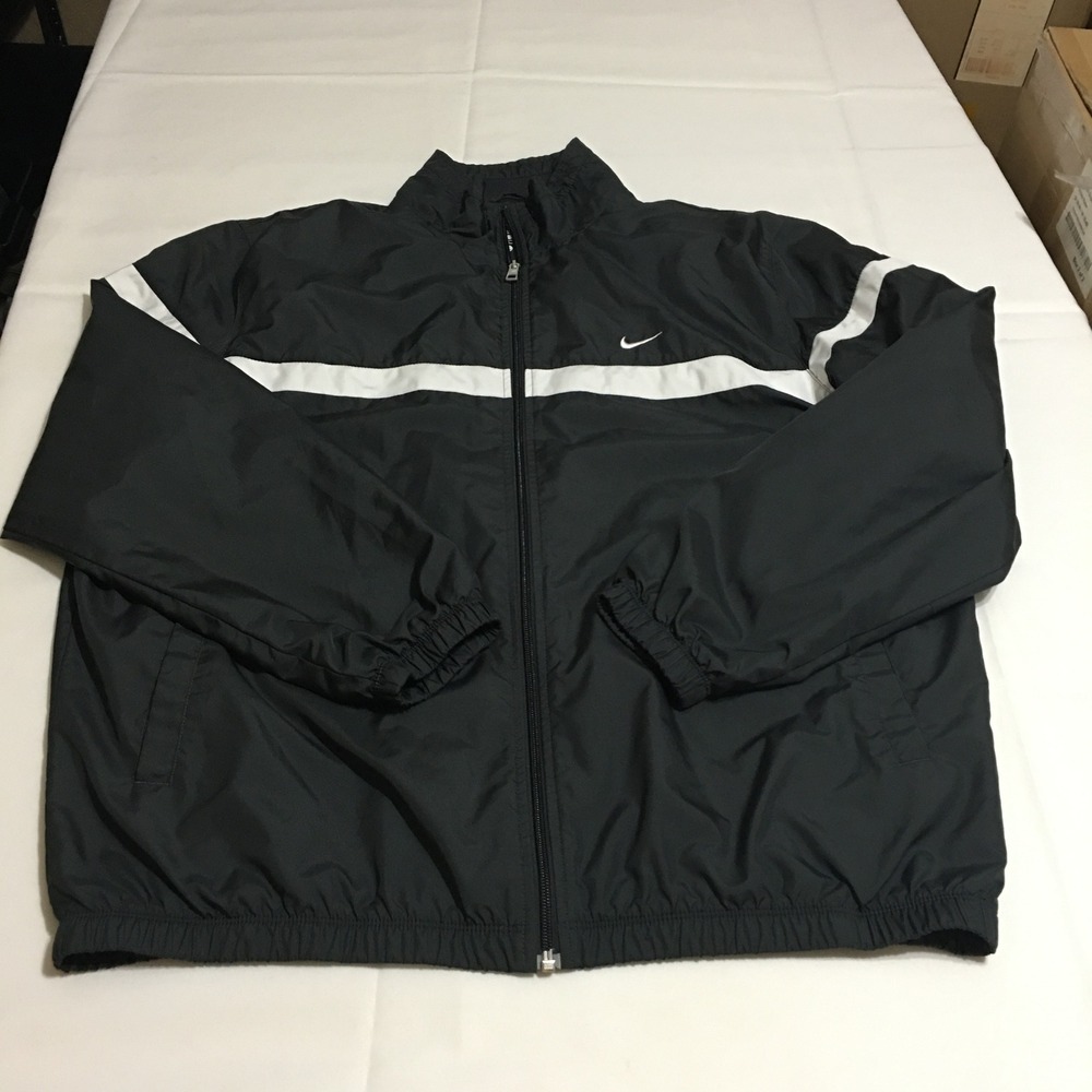 Nike Windbreaker Jacket Mens XL Black White Stripe Full Zip Mesh Lined